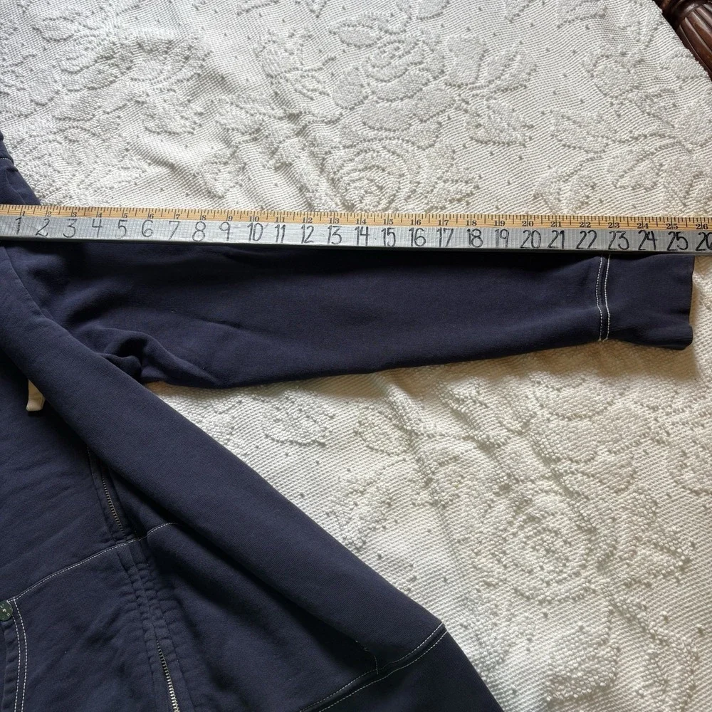 True Religion Jacket Big Back‎ Spell Out Front Emblem Hooded Navy Blue Sz L